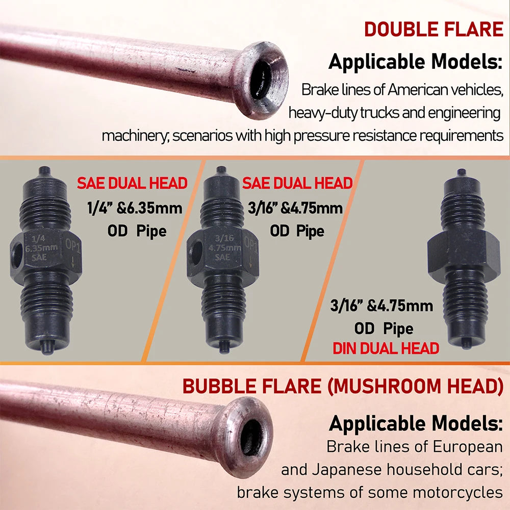 11PCS Brake Line Flaring Tool Kit Professional Double & Single Flare Tool for DIN SAE 4.75mm/6.35mm Brake Pipes