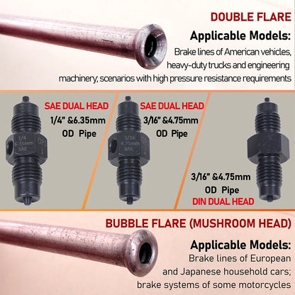 11PCS Brake Line Flaring Tool Kit Professional Double & Single Flare Tool for DIN SAE 4.75mm/6.35mm Brake Pipes