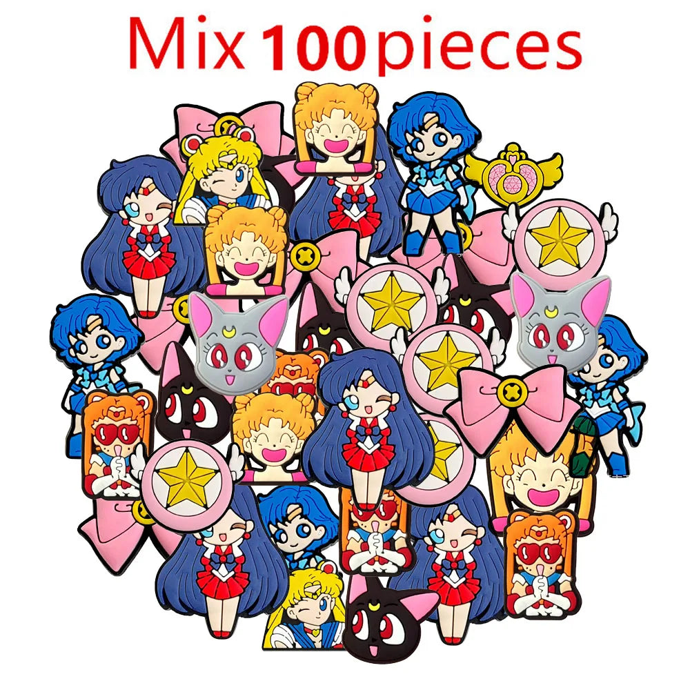 17-100Pcs Shoe Charms Cartoon Slides Clog Sandals Shoes Decorations Accessories For Kids Christmas Birthday Gifts