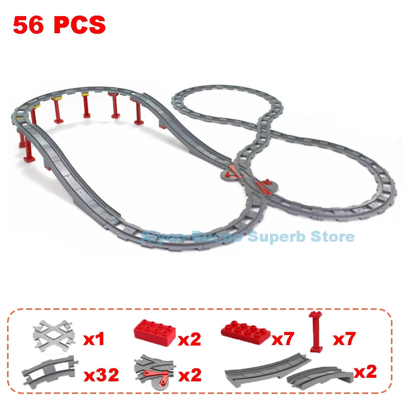 Big Size Building Blocks Train Railway Transport Set Track Parts Electric Locomotive DIY Assemble Interaction Toys For Children