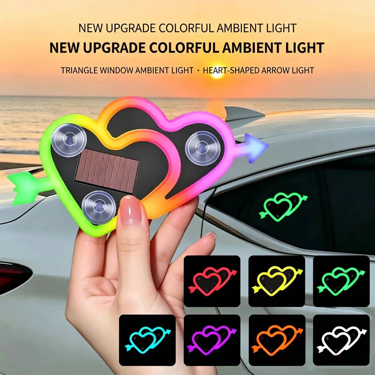 Car Neon Lights Ambient Lighting Interior Decoration Lights Wiring Free Solar Heart Lights Triangular Window Lights Modification