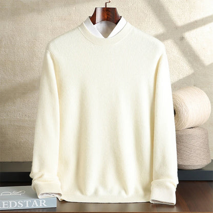 Autumn and winter new 100% pure cashmere loose casual padded men's round neck sweater plus size knitted bottoming shirt.