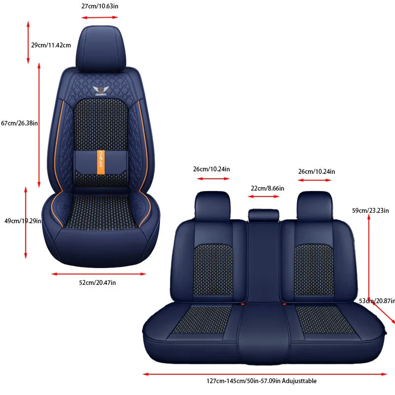 5-seat  car seat cover, new nappa leather ice silk fixed lumbar support, four-season universal, suitable for most cars