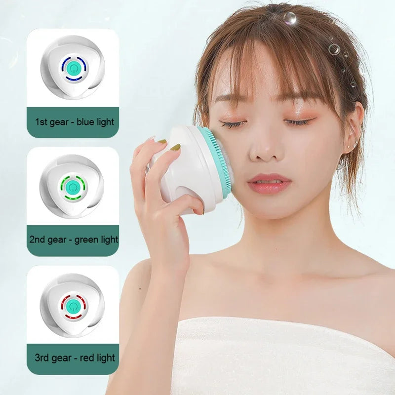 5 in 1 Electric Shower Cleaning Brush Set Rechargeable Long Handle Silicone Back Rubbing Brush for Bath Body Cleaning & Massage