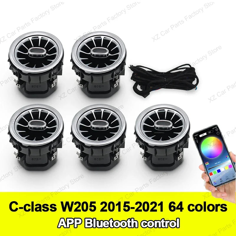For Mercedes Benz C-class W205 Air Vent 3/64 Color Front and Rear Air Vent Ambient Light Turbine Nozzle Original APP Control