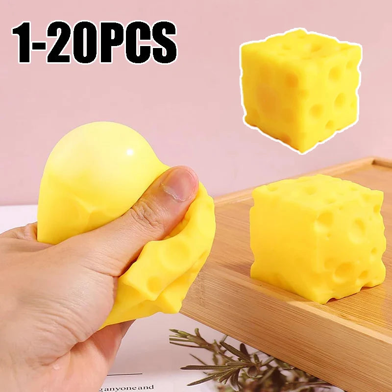 Yellow Cheese Squeeze Toy Soft Rubber Novelty Stress Ball Bouncing Play for Anxiety Relief Focus Training Fun Cheese Cube Design