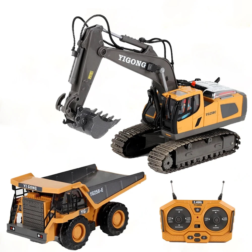 4WD RC Excavator Bulldozer Alloy Dump Truck Electric Remote Control Loading and Unloading Construction Vehicle Model Toy Gift