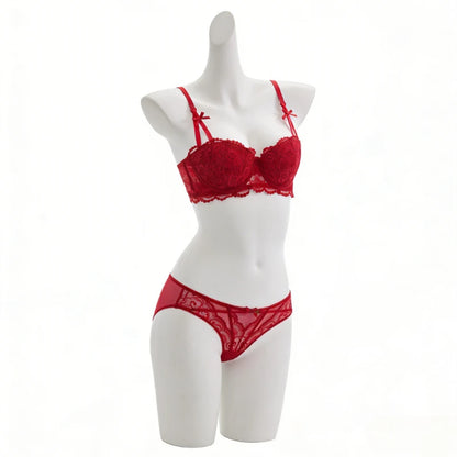 Women White Lace Demi Bra Minimizer Push Up for Small Bust Anti Sagging Lingerie Bra Set  BANERDANNI Panty Set S-XL 32-38-AB Cup