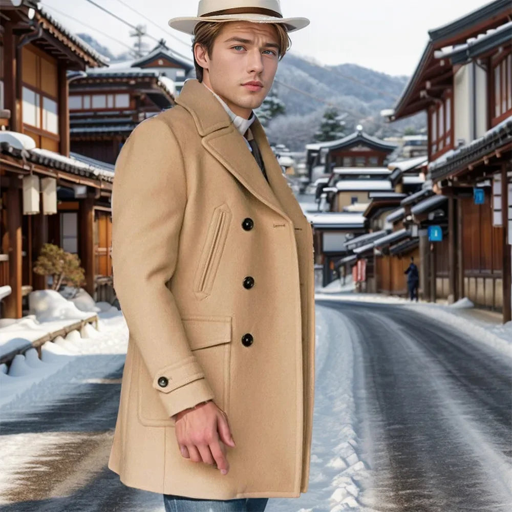 Business Green Men Tweed Jacket Trench Coat Party Mid-length Overcoat Double-breasted Spring Autumn Coat Design Men's Clothing