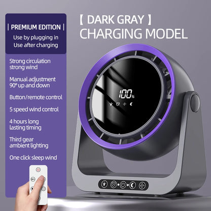 Desktop Circulating Fan 4000 mAh Large Capacity Rechargeable Mini Table Fan With Remote Control Wall-mounted Fan With NightLight