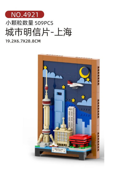 City postcard street view assembly building blocks toys creative ornaments model children's holiday gifts