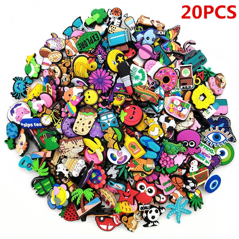 20/50/100/200/500 Pcs Random Cartoon Shoe Charms For Clogs Bubble Slides Sandals PVC Shoe Decorations Accessories For Teens Gift