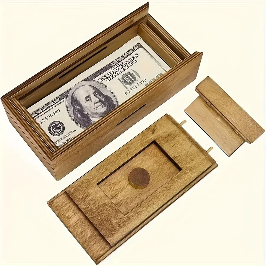 Wooden Puzzle Cash Box with Secret Comb-Adult Brain Teaser Gift for Christmas, Halloween, Thanksgiving and Birthday Surprise, Ca