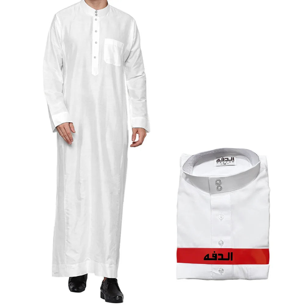 Qatar Stand Collar Polyester Men's Robe Pocket Design Loose Arab Middle East Dubai Travel Clothing