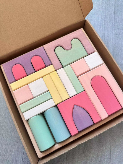 Big size Wooden  Blocks Lime Rainbow  Building Stacking Castel Step Shape Cubes Corner Stones for Kids Creative Play