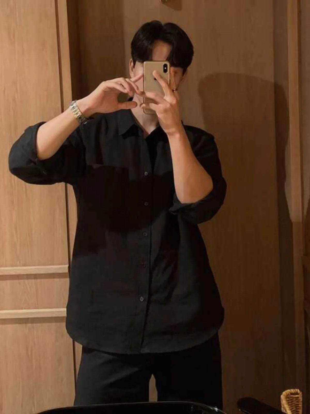 Long Sleeve Men's Casual Shirt Pure Color Design Sensation Leisure Style Korean Version Standard Fit Youth Popular Four Seasons