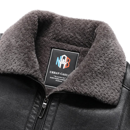 Add Fleece and Thickening Winter Dad Leather Jacket for Middle-aged Grandpa Fur Collar Middle-aged Men's Coat for Warmth