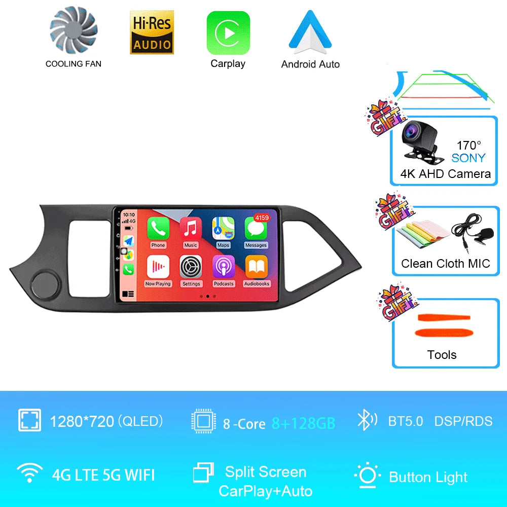 Android 16 For KIA PICANTO Morning 2011 2012 2013 2014 2015 2016 Carplay Auto Multimedia Car Radio Navigation Player WIFI+4G DSP