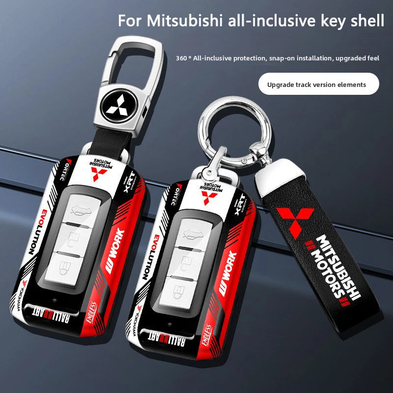 Car ABS Racing Style Key Shell Key Bag Cover Key Rings For Mitsubishi Outlander Eclipse Cross Pajero Lancer Evolution RALLIART