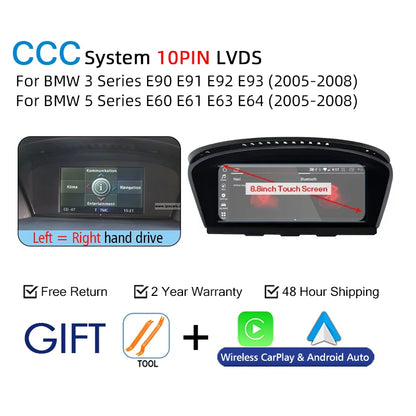 New Android 14 Wireless CarPlay Screen For BMW E60 E61 E62 E63 E90 E91 E92 2005-2012 Car Multimedia Player GPS Radio Navigation