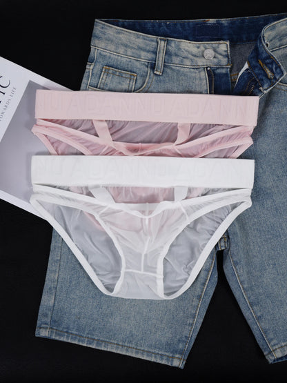Men's Sexy See-Through Pouch Mini Tight Briefs Unique Crotch Cutout Ice Silk Cooling Underwear