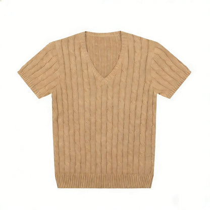 women's t-shirts and polos old money v neck t shirt woman solid color embroidered knitted Women's t shirt Women's polo shirt