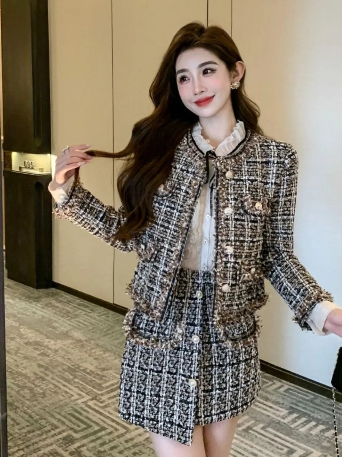 Early Autumn Small Fragrance Style Set Women's Autumn Winter Elegant Fashion High-End Feelings Outerwear Half Skirt Two-Piece...