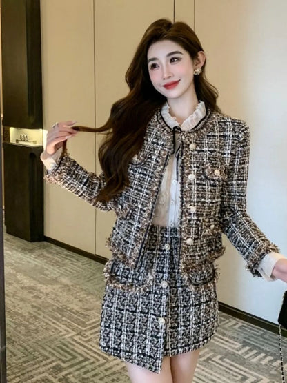 Early Autumn Small Fragrance Style Set Women's Autumn Winter Elegant Fashion High-End Feelings Outerwear Half Skirt Two-Piece...
