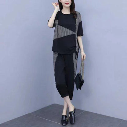 Summer New Style Women's Sporty Casual Short Sleeve TT Shirt Set Large Size Two-Piece Fashionable Korean Trendy Outfit