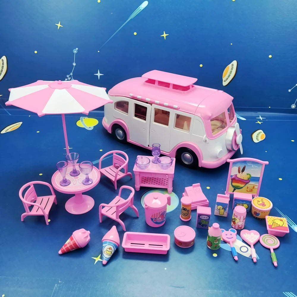 DIY Doll House for LOL Dolls Convertible Picnic Car & Bus Cute Miniatures Dollhouse Birthday Gift for Girls