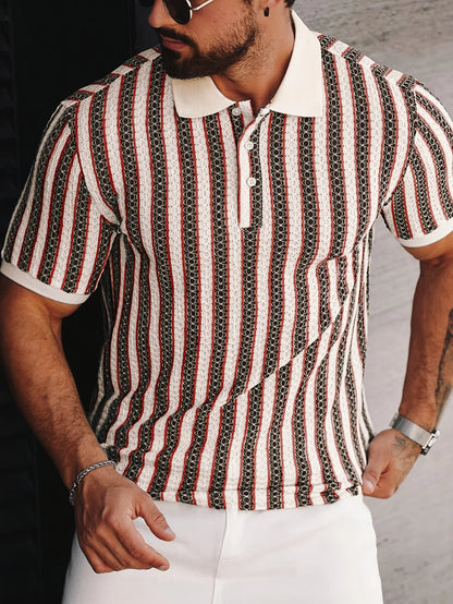 Summer Men's Polo Shirts 2026 Stripe Design Ice Silk Short Sleeve Cool Touch Breathable Casual Outdoor Polo Shirt for Men