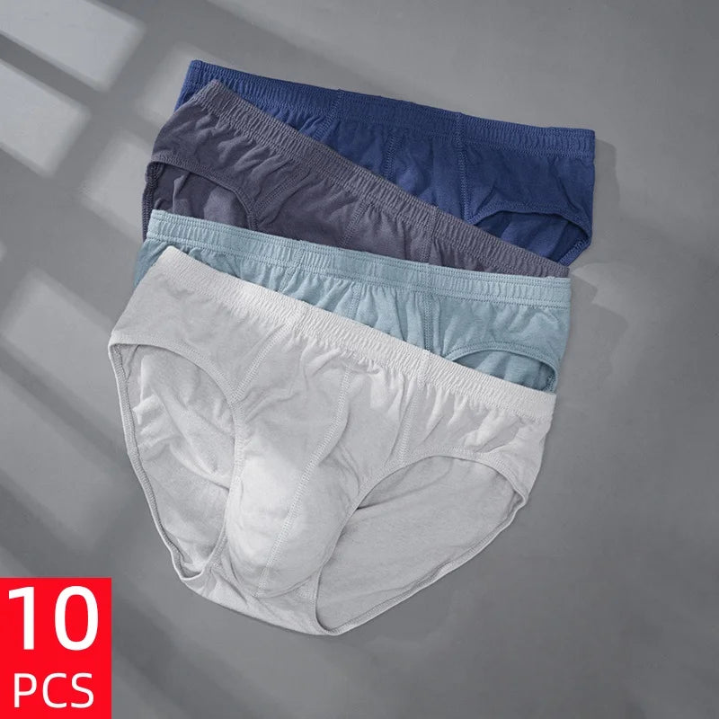 10Pcs/Lot Men's Plus Size 100% Cotton Briefs Loose Breathable Comfortable Mid-Rise Underwear XL-5XL Lingerie Underpants