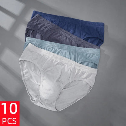 10Pcs/Lot Men's Plus Size 100% Cotton Briefs Loose Breathable Comfortable Mid-Rise Underwear XL-5XL Lingerie Underpants