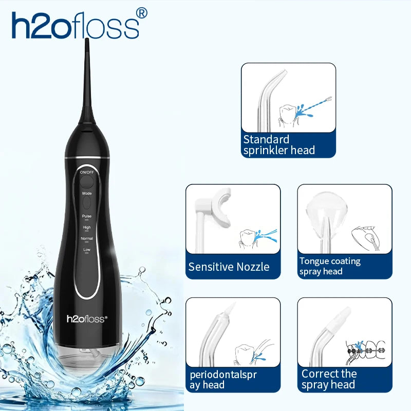 H2ofloss Water Flosser For Teeth Portable Oral Irrigator Dental Water Jet High Pressure Cleaning Mouth Machine 300ML 4 Modes