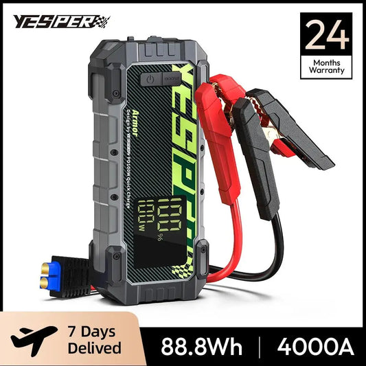 YESPER 4000A Jump Starter – 12V Car Battery Starter 24000mAh, Portable Power Bank for 10L Gas Diesel, Emergency Auto Start