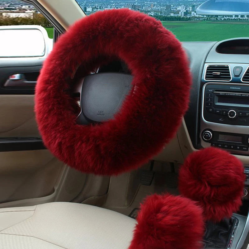 New Car Fluffy Plush Steering Wheel Cover Fashion Winter Warm Fleece Non-slip Handle Gloves Ladies Car Decoration Accessories