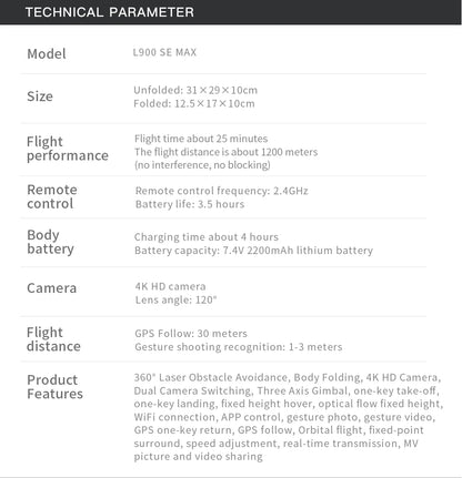 L900 Pro SE MAX GPS Drone 4K Professional Dual HD Camera 5G WIFI 360° Obstacle Avoidance Brushless Motor Rc FPV Quadcopter Dron