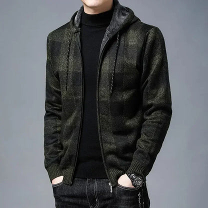 Knit Sweater Male Zipper Plaid Men's Clothing Cardigan Hoodies Zip-up Thick Winter Red Tops Jumpers Casual Stylish Hot Cheap A