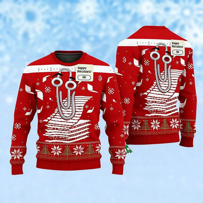 Funny Cute Paperclip Ugly Christmas Sweater Men Women Personality 3D Print Pullover Sweater Unique Festival Long Sleeves Tops