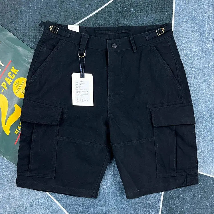 American Retro Workwear Shorts Men Summer New Street Tough Guy Trendy Brand Loose Multiple Pockets Five-Quarter Pants Mid-Term