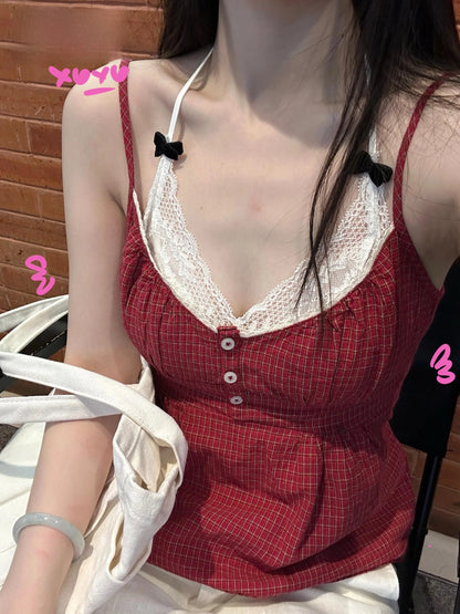 Brandy Melville Pure Cotton Three-Button Base Layer Vest Sweet Style V-Neck Sleeveless Tank Top for Women Spring Summer