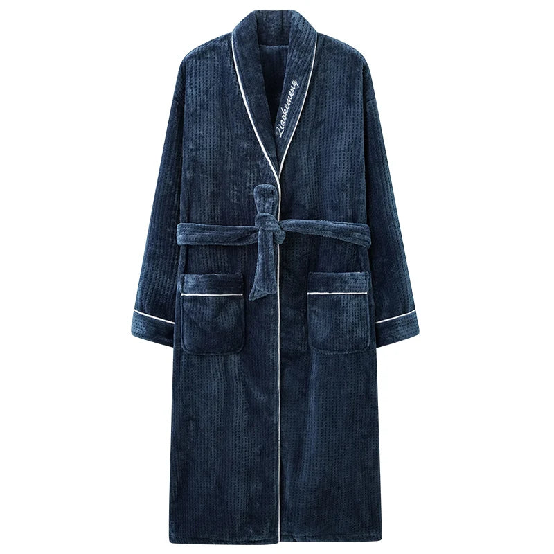 Autumn Winter Bathrobe Men Thick Flannel Sleep Top Kimono Robes For Male Coral Fleece Robes Long Bath Robe Bride Dressing Gown