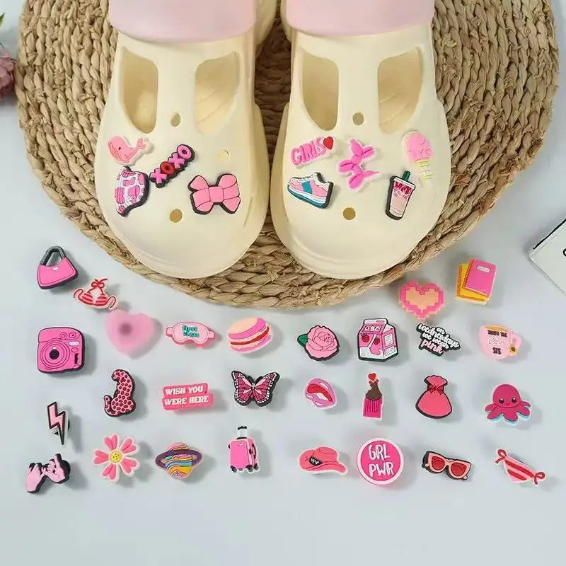 20-100pcs Pink Preparatory Course Shoe Charms Design Man Pins Accessories Funny Garden Shoes Buckle Decoration Unisex Kids Gifts