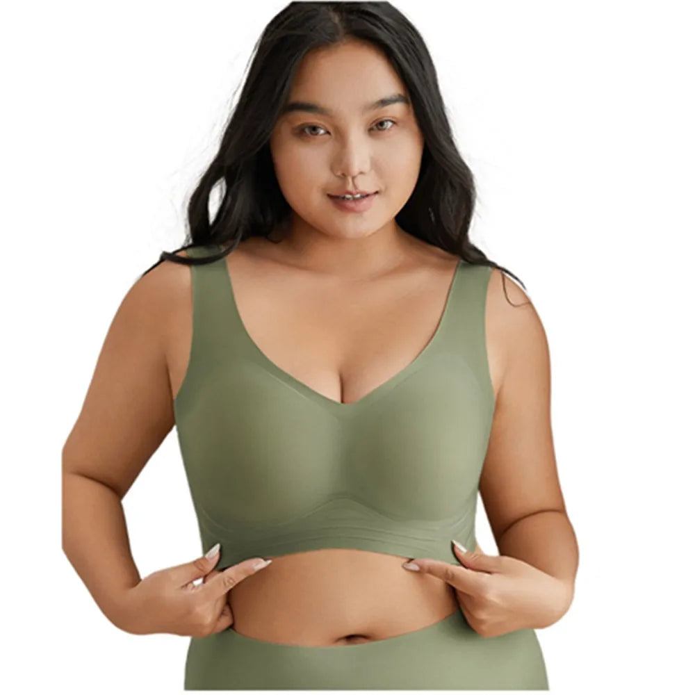 Large Size Thin Jelly Anti-Sagging Adjustable Large Breasts Appear Smaller Seamless Women's Rimless Bra Sexy Female Lingerie