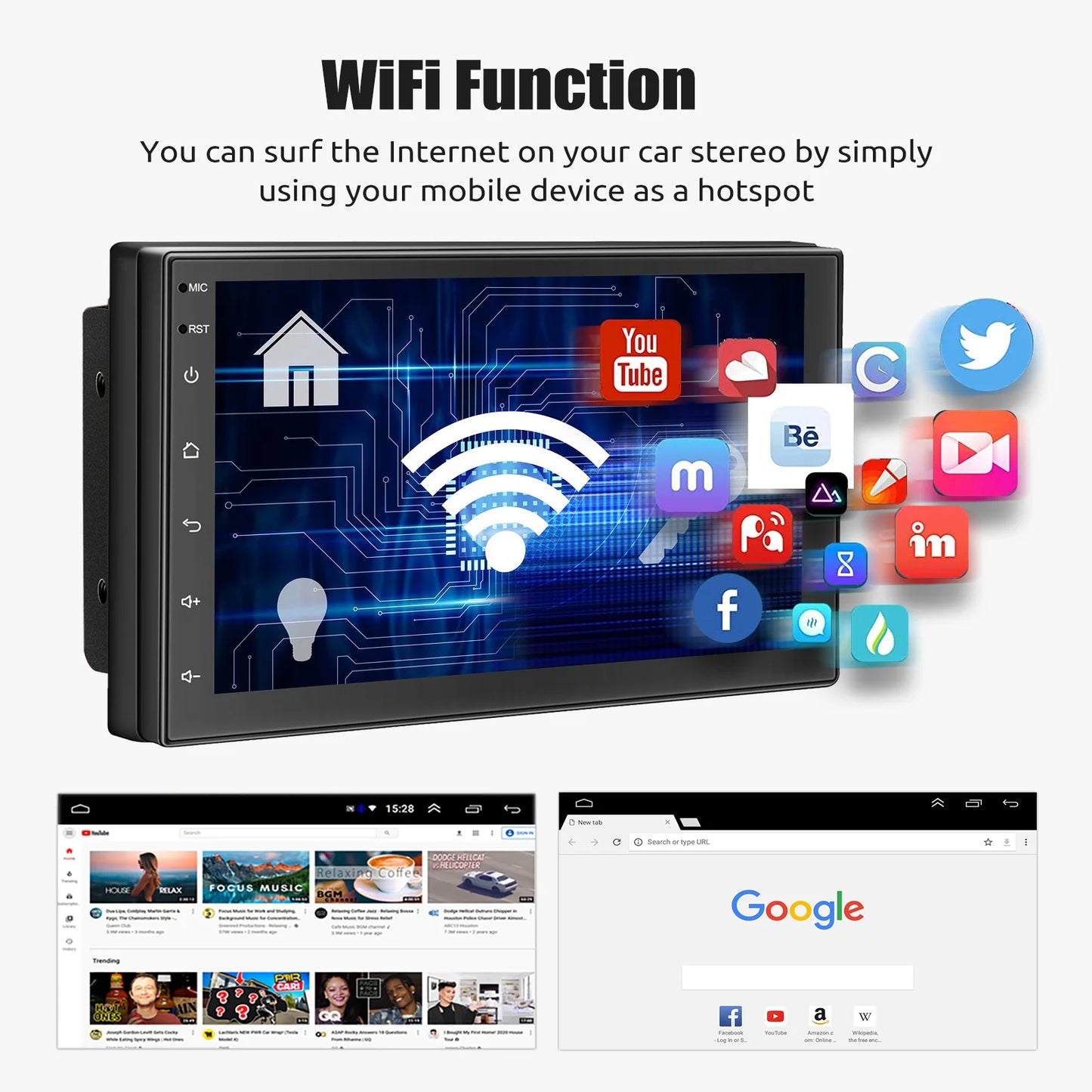ESSGOO 7" Car Stereo Radio Double 2DIN Android 14 CarPlay Touch Screen 4+64G GPS Navigation Wifi FM/RDS Bluetooth SWC DVR&Camera