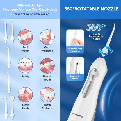 Mornwell Water Flosser Teeth Picks 4 Jets 3 Modes Portable Cordless D52 Water Floss For Teeth Cleaner IPX7 Waterproof Oral Picks