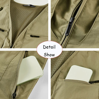 2026 Summer Men Sleeveless Outdoor Cargo Leisure Work Vest Men Pocket Solid Color Fishing Camping Thin Vest Male Waistcoat 8XL