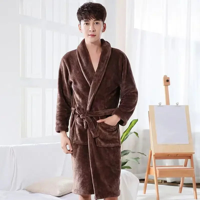 Men Adjustable Belt Bathrobe Bathrobe Cozy Winter Bathrobe with Lace Up Design Warm Water Absorbent for Ultimate