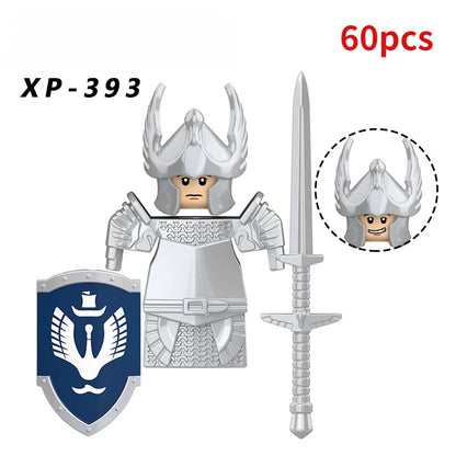 KT1051 Gondor Medieval Knight Building Blocks Figures Lancer Archer Soldier Minifigures With Helmet DIY Bricks Toys For Gift