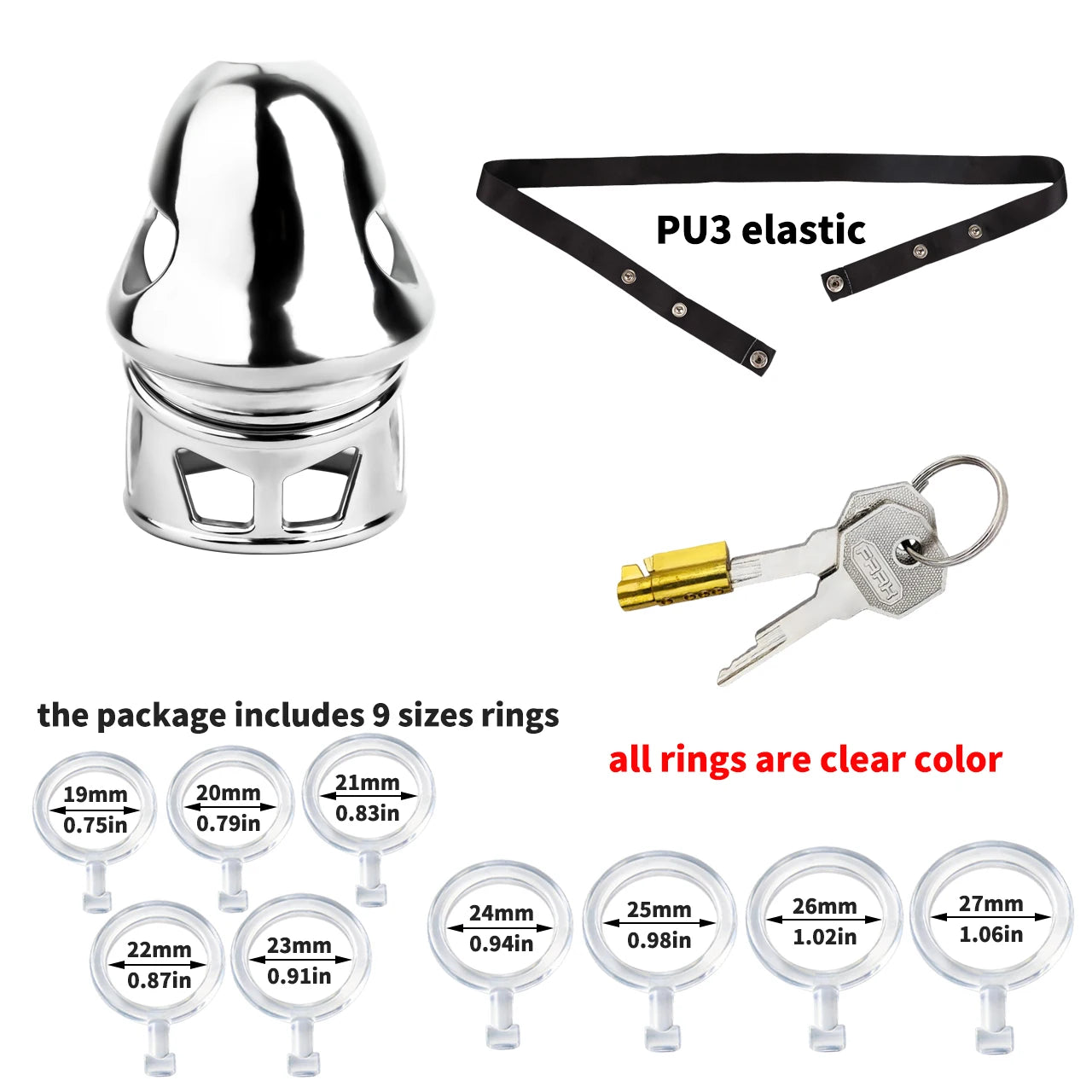 FRRK Male Chastity Cage No Base Ring Bullet Penis Design Lock Elastic Strap Belt Harness 9 Sizes Cock Ring Bondage Adult Sex Toy